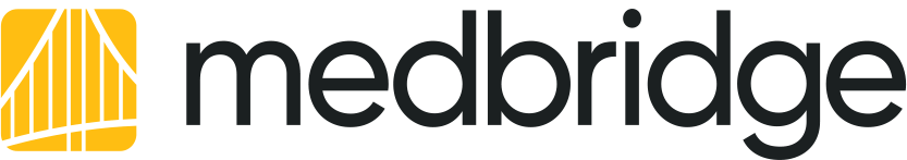 Medbridge logo with bold black text and a stylized yellow arch on the left.